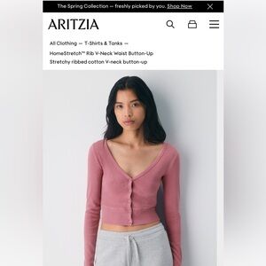 Aritzia Homestretch Rib V-Neck Waist Button Up